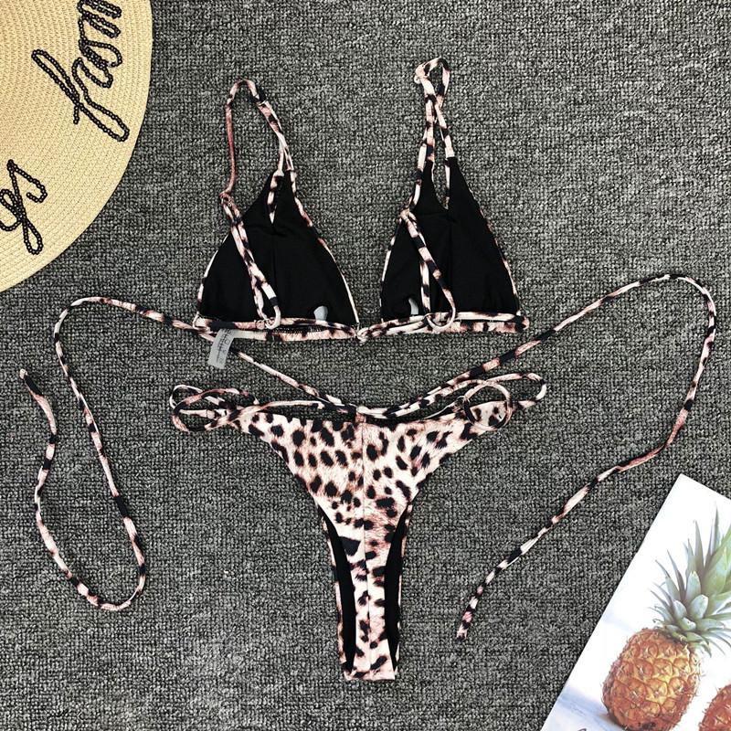 Leopard Bandeau Mid Rise Thong Bottom Padded Top Bikinis