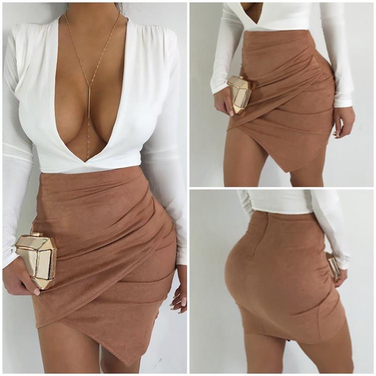 Clearance Sexy Wrap Faux Suede Short Bodycon Skirt