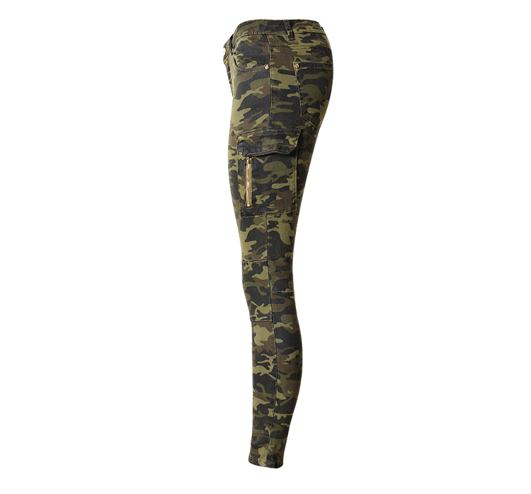 Camouflage Side Packets High Waist Print Long Skinny Pants