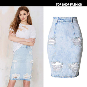 Bagger Style Holes High Waist Slim Short Denim Skirt