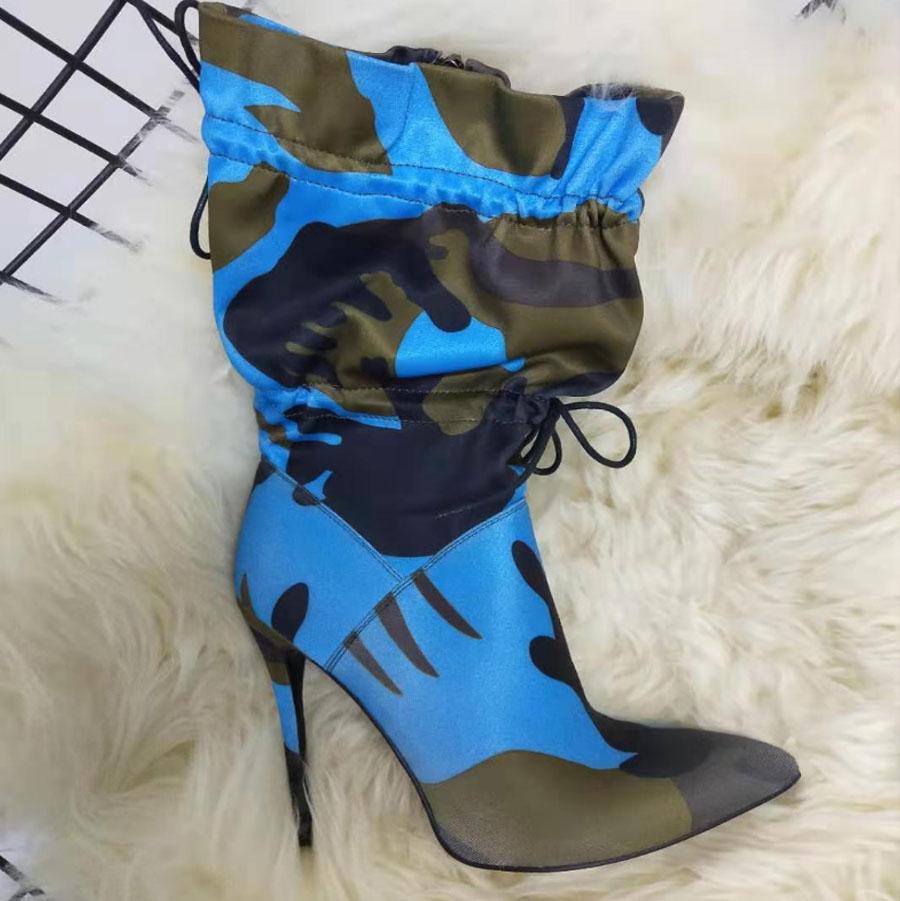 Camouflage Lace Up High Heel Calf Boots
