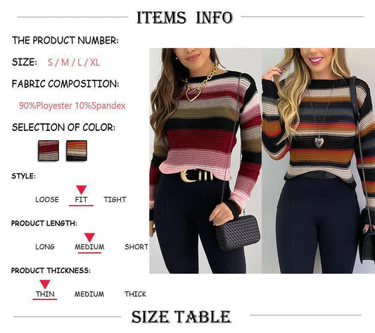 Round Neck Casual Color Contrast Stripe Sweater