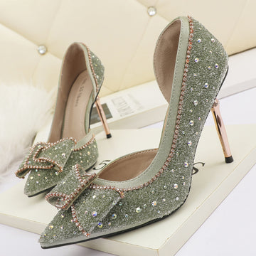Water drill slim heel side hollow party shoes