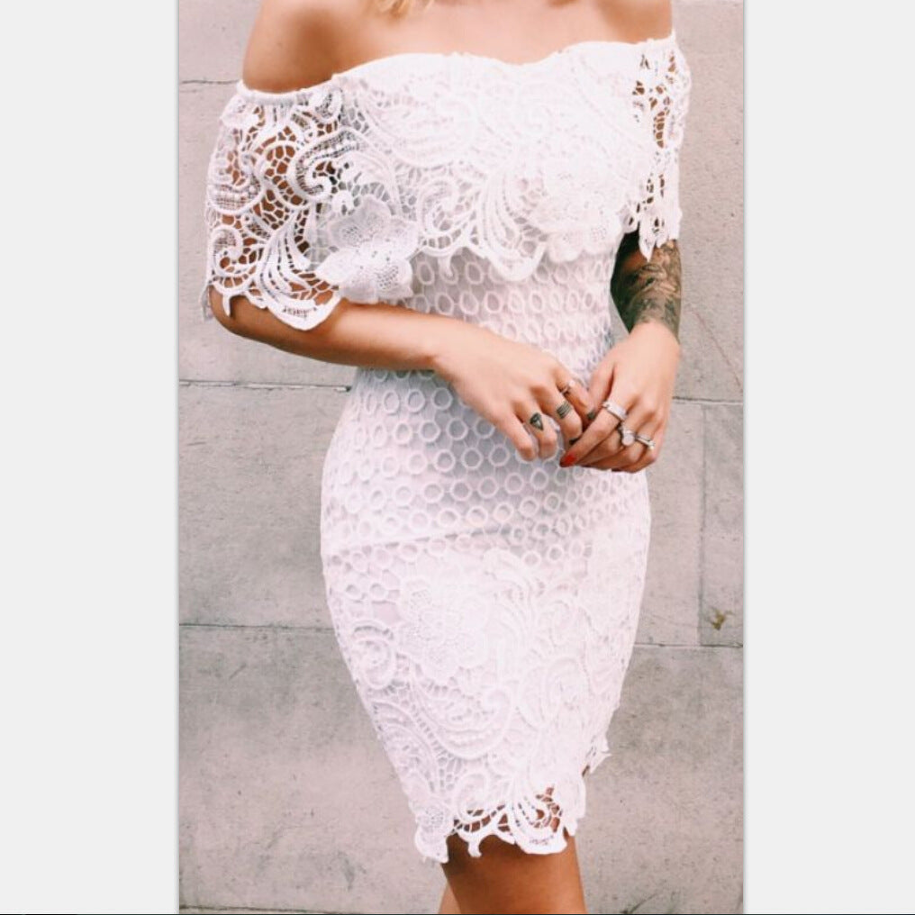 Lace Off Shoulder Sleeveless Bodycon Short Dress