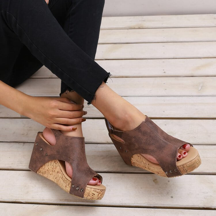 Peep Toe Platform Studded Sandals