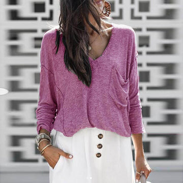 V-neck Slouchy Pure Color Loose Sweater