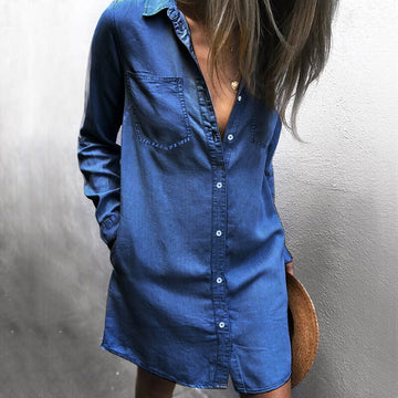 Denim Blue Long Sleeve Shirt Dress