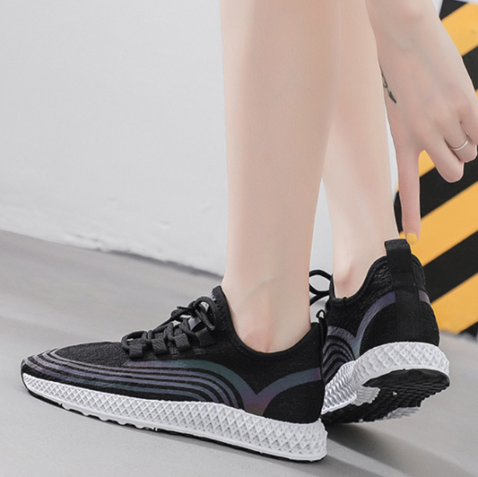 Lace Up Stripes Stretch Fabric Sneakers