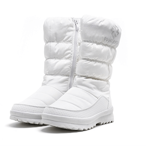 Flat Zipper Rhinestone Mid Calf Snow Boots
