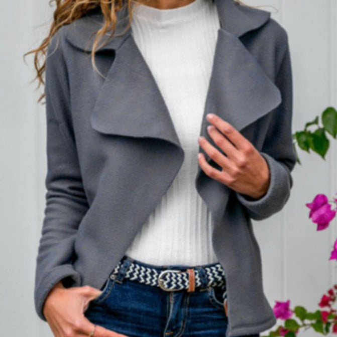 Simple Notched Collar Suedette Jacket