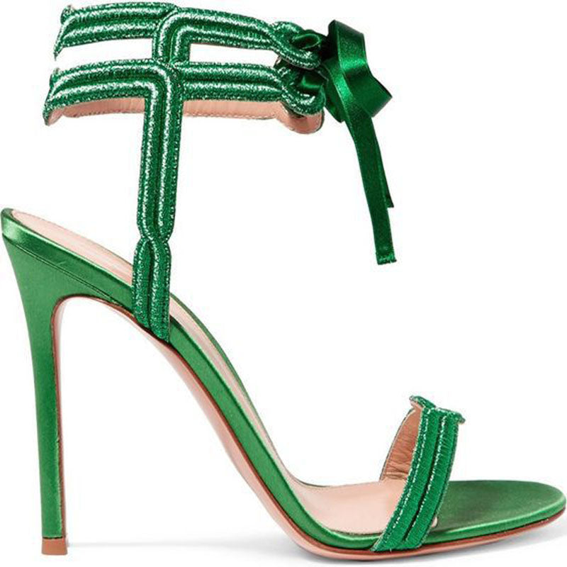 Simple Green Open Toe Strap High Heel Sandals