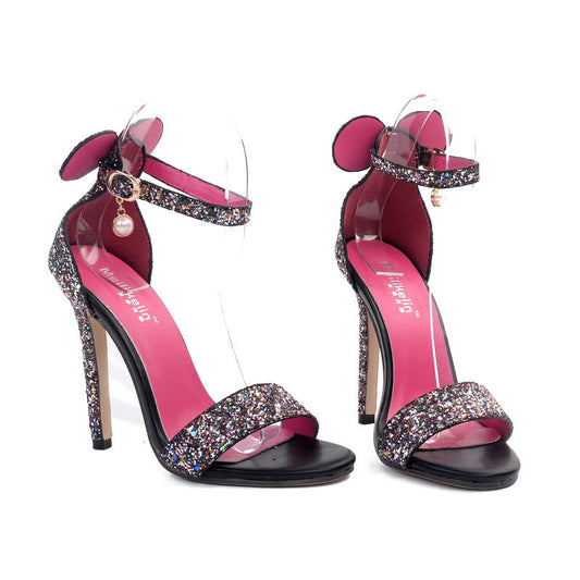 Beads Decorate Sequins Ankle Wraps Stiletto High Heel Sandals