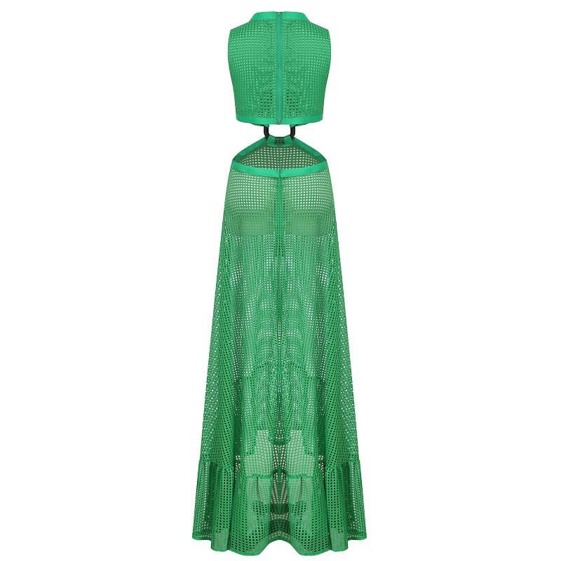 Sexy Green Cutout V Neck Maxi Skirt Sets