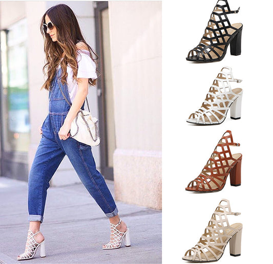 New Trend Cut Out Straps Chunky High Heels Sandals