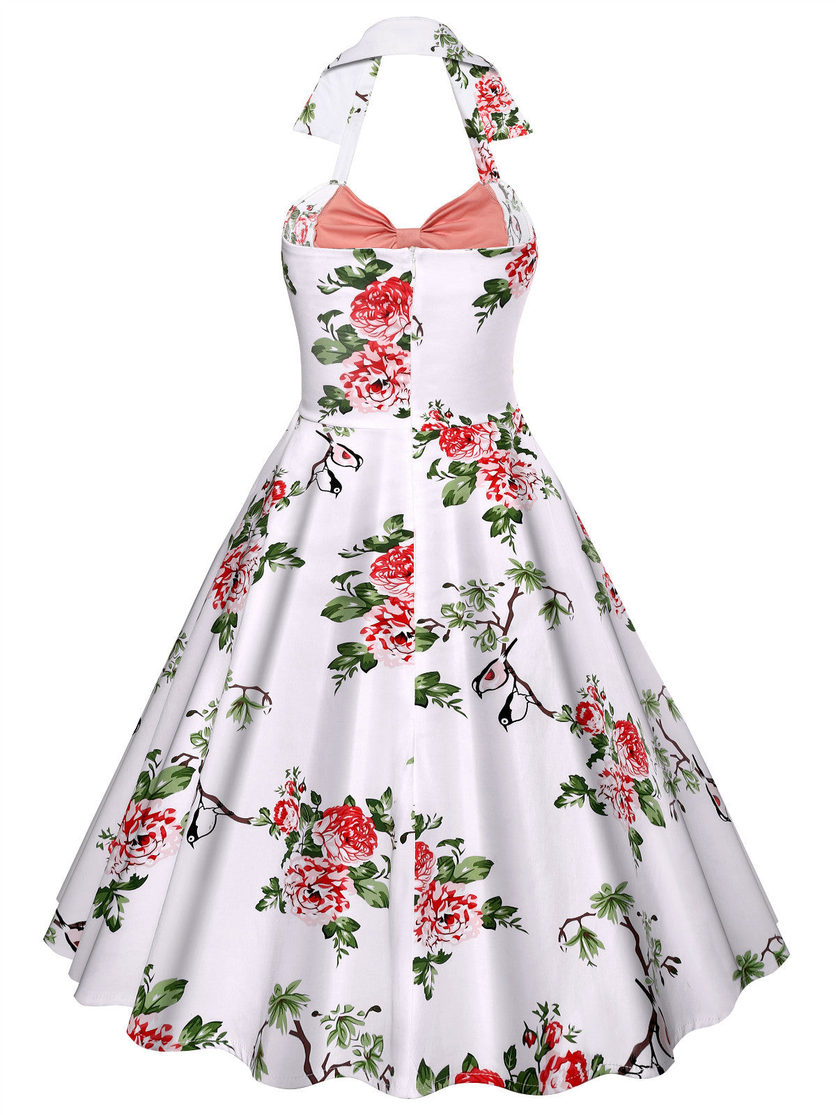 Flower Print Halter Irregular Short Pleated Dress