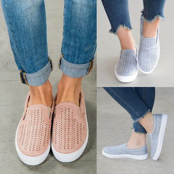 Hollow Out Pure Color Canvas Round Toe Flats Casual Shoes