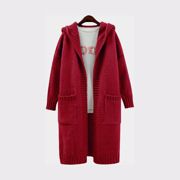 Candy Color Pockets Long Hooded Cardigan