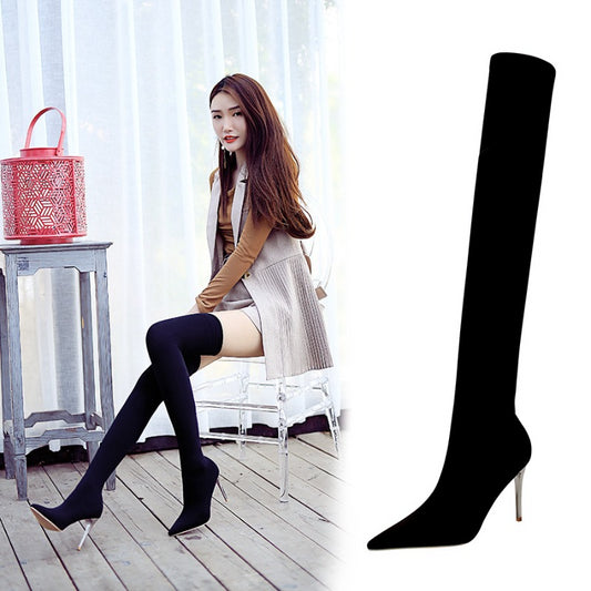 European and American Style Women's Slim High Heel Pointed Toe Over-the-Knee Boots