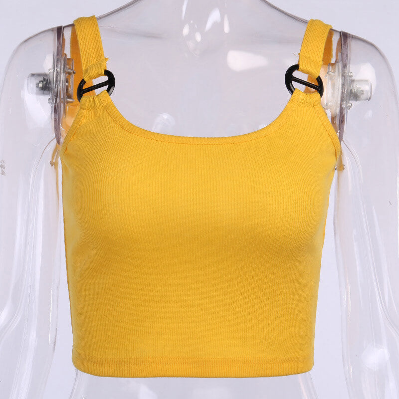 Summer Yellow Plain Backless Cropped Tank Tops