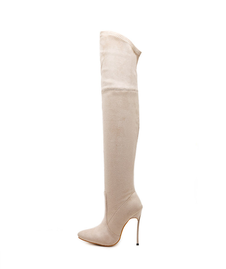 Suede Stiletto High Heel Pointed Toe Zipper Over The Knee  Boots