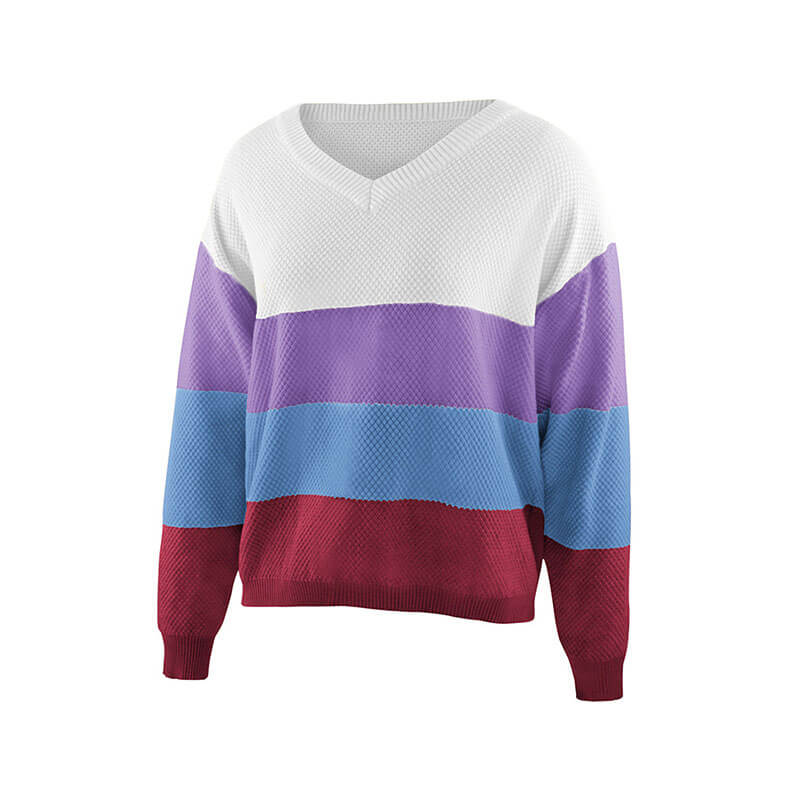 V Neck Colorblock Oversized Sweater