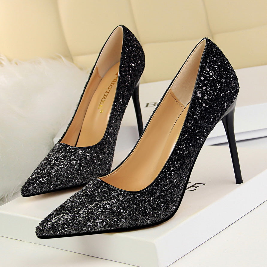 Shinning Sequins Pointed Toe Stiletto High Heels Party Dress Shoes
