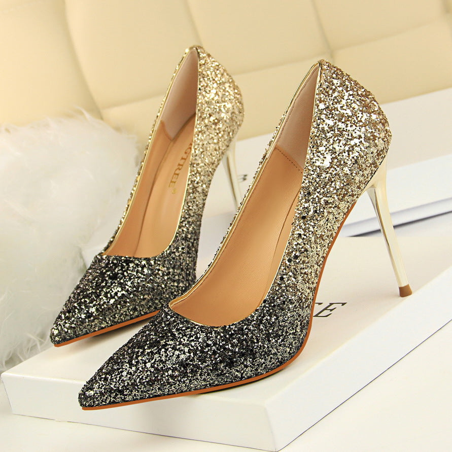 Shinning Sequins Pointed Toe Stiletto High Heels Party Dress Shoes