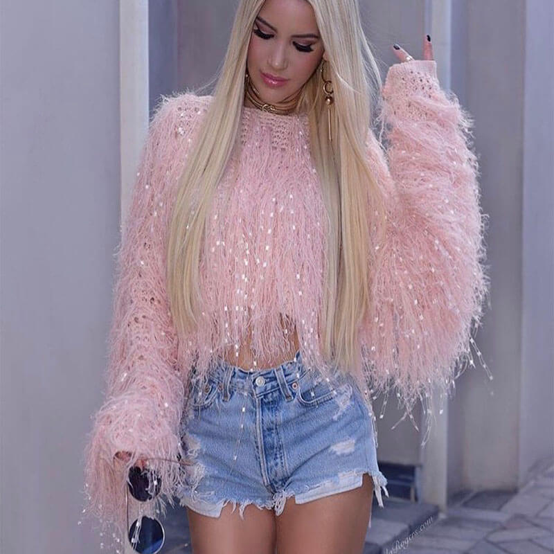 Tassel Pullover Cropped Knit Sweater