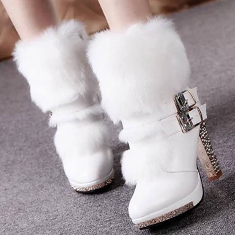 Platform Faux Fur Rhinestone High Heel Winter Boots