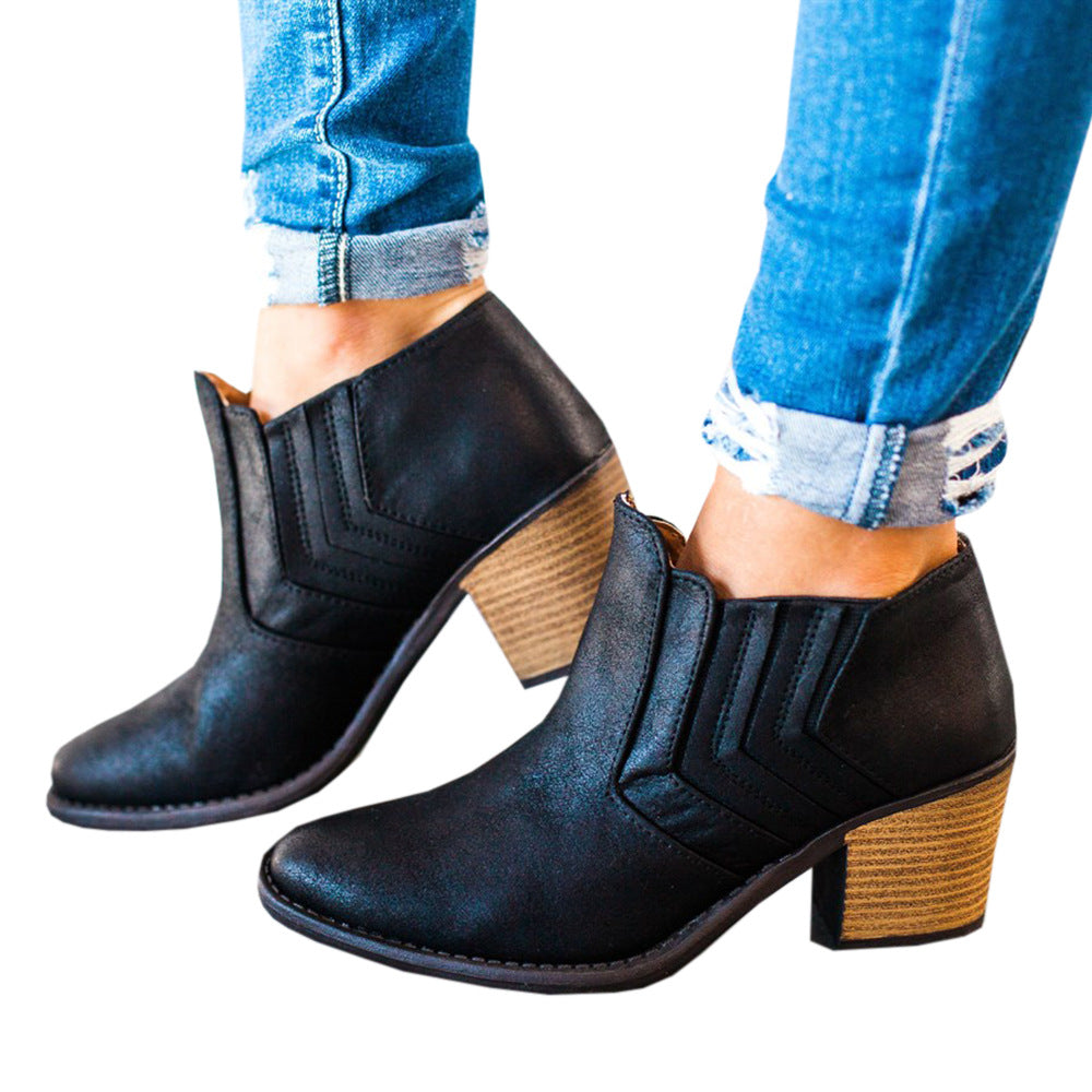 Retro Middel Chunky Heel Round Toe Ankle Boots