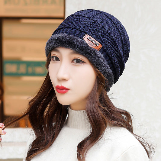 New men's and women's winter thickened Plush knitted cotton hat cycling cold proof wool hat damp warm Korean outdoor hat