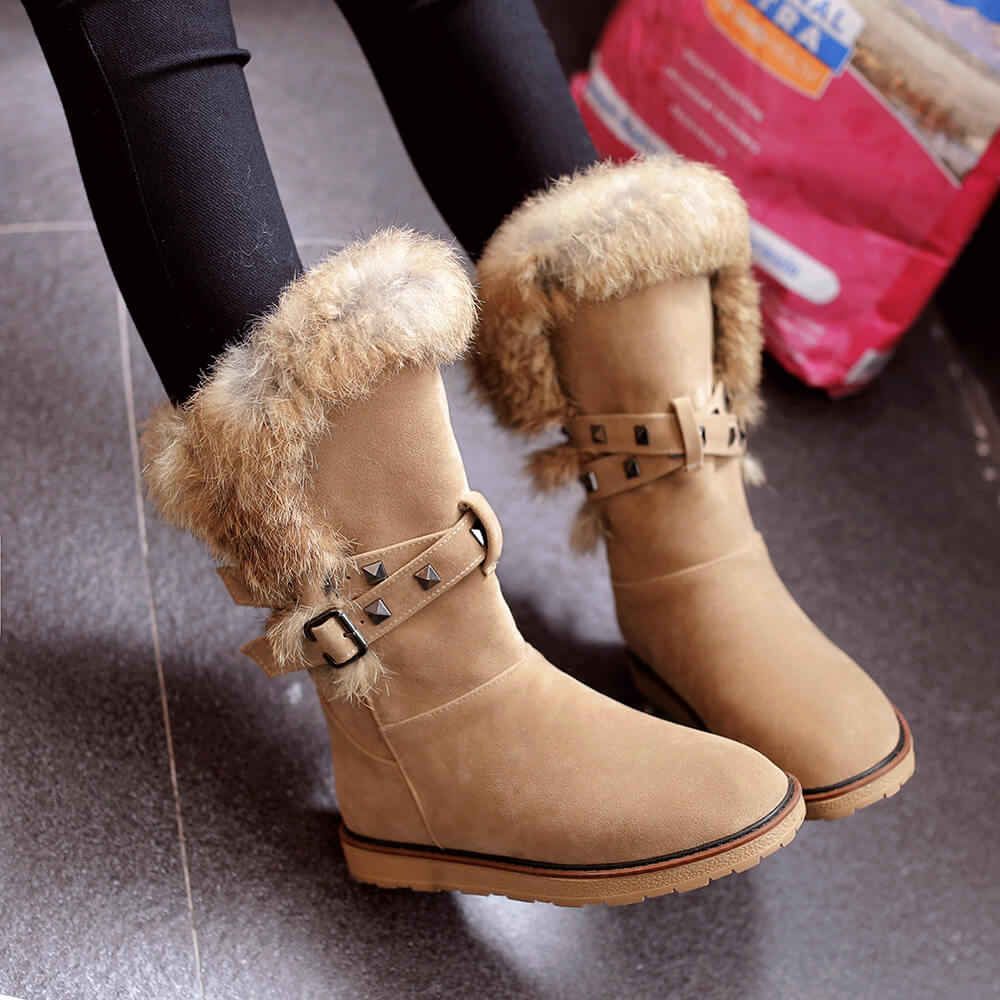 Winter Snow Flat Fur Rivet Short Boots