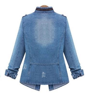 Slim Frayed Pocket Long Sleeves Denim Coat - Meet Yours Fashion - 5