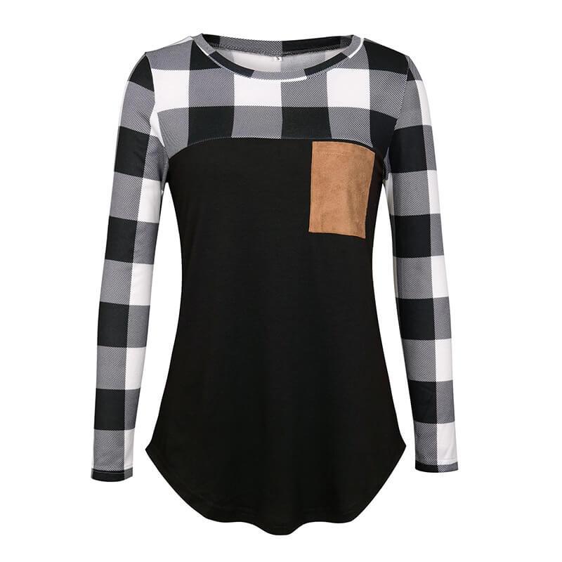 Casual Plaid Patchwork Top