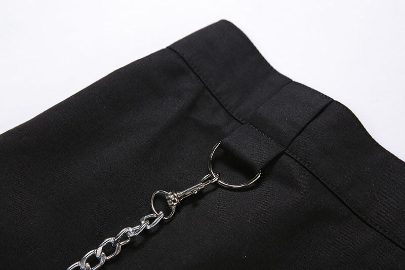 Fashion Black Chain Zipper Bodycon Mini Skirts
