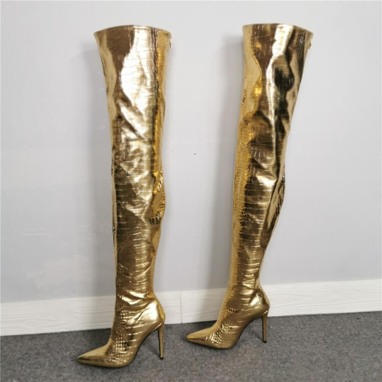 Party PU Gold Point Toe High Heel Over Knee Boots