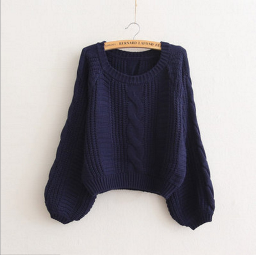 Cable Sleeve Coarse Yam Pure Color Pullover Sweater - Meet Yours Fashion - 9