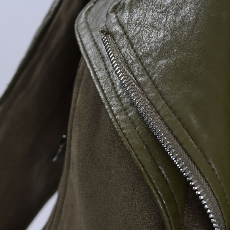 Neutral Leather Splice Moto Jacket