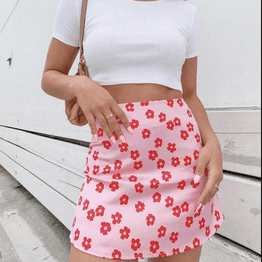 Cute Floral High Waist Mini Skirts