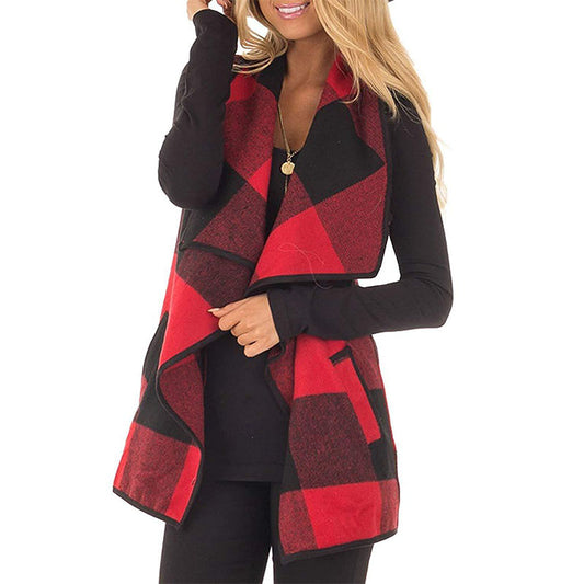 Casual Plaid Open Front Gilet