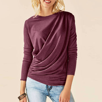 Loose Scoop Solid Color Drapped Loose Blouse
