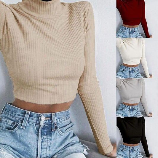 Tight Turtleneck Crop Striped Pullover Sweater