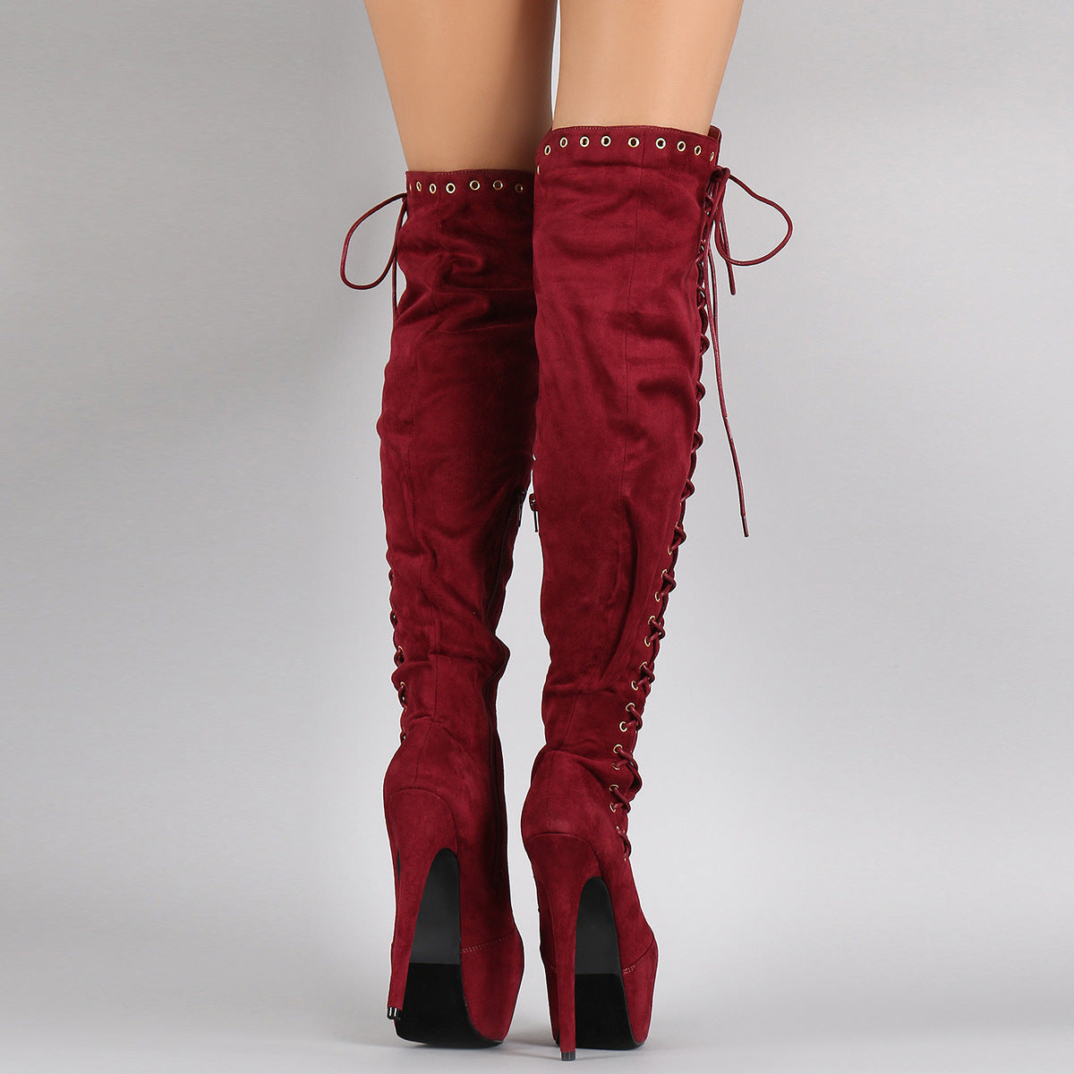 Lace UP Platform Round Toe Super High Stiletto Heel Over the Knee Boots