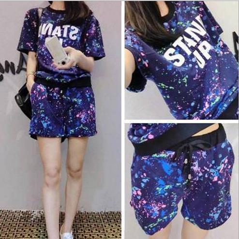 Flower Print Plus Size T-shirt with Shorts Casual Sport Suits