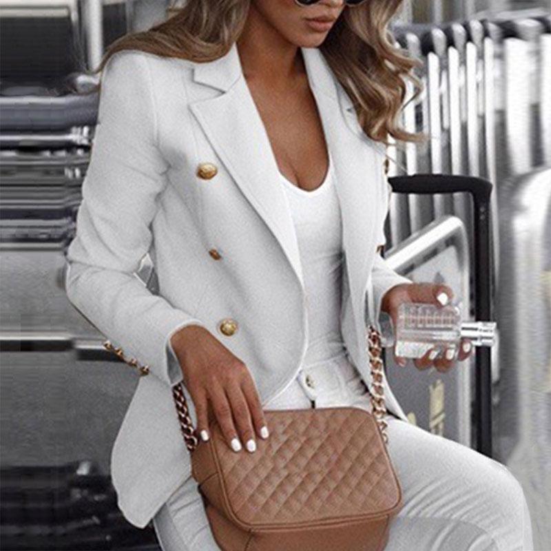 Plus Size Solid Double Breasted Blazer