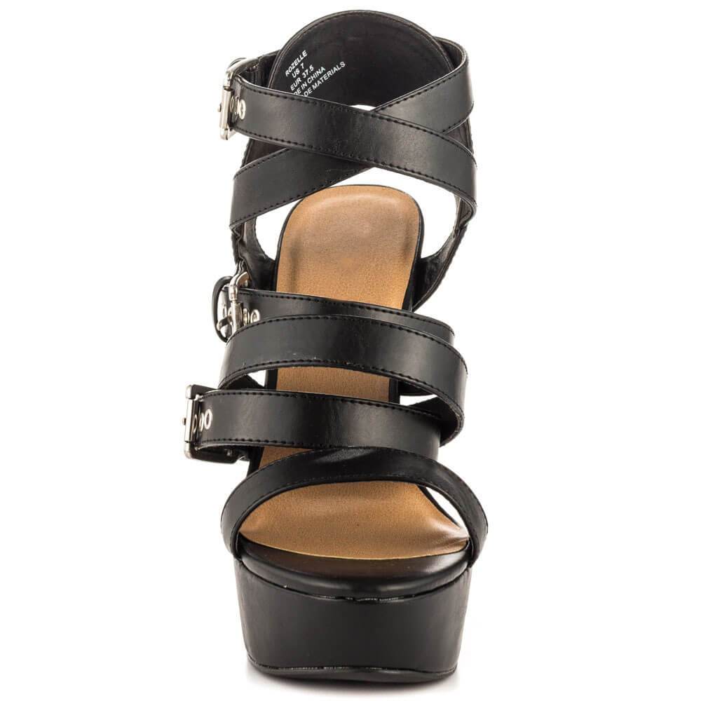 Summer Black PU Platform Cutout High Heel Sandals