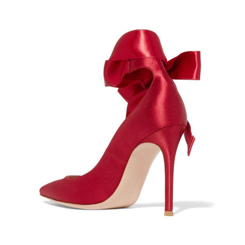 Sexy Red Strap Bow Pointed Toe Pumps