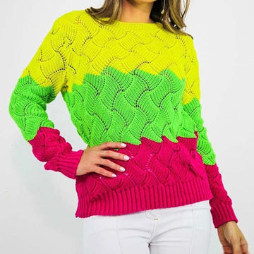 Oversized Crewneck Colorblock Textured Sweater