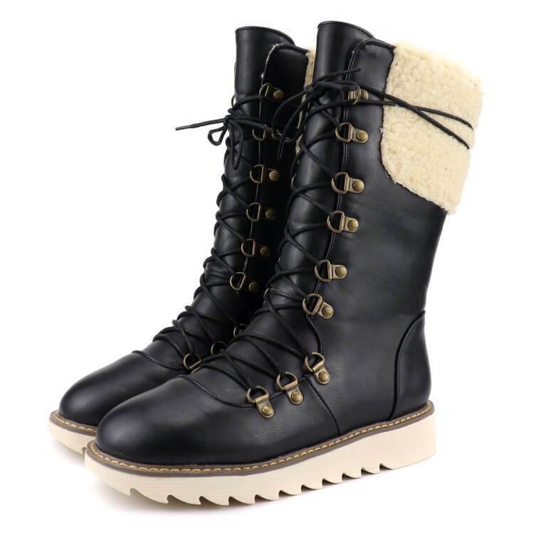 Leather Flat Lace Up Calf Boots
