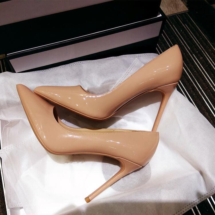 Simple Patent Leather Plain Pointed Toe Stiletto Heel Pumps